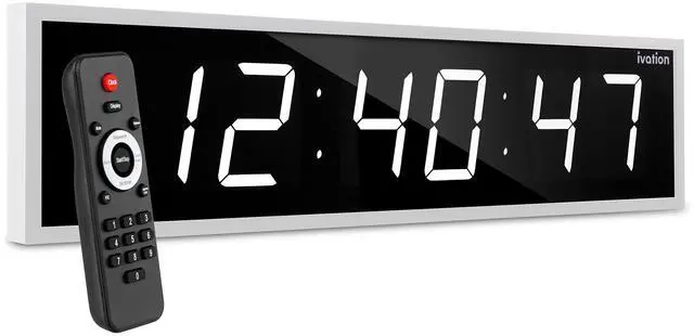 Main image of Ivation Huge 24" Inch Large Big Oversized Digital LED Clock with Stopwatch, Alarms, Countdown Timer & Temp - Shelf or Wall Mount (White) | 6-Level Brightness, Mounting Holes & Hardware