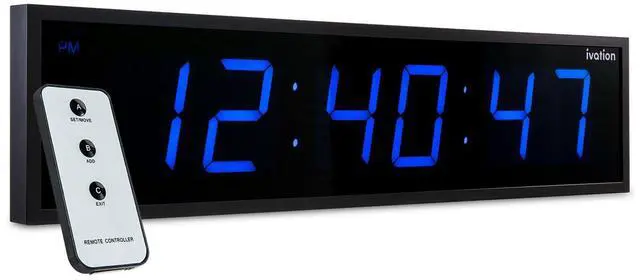 Main image of Ivation Huge Large Big Oversized Digital LED Clock - Shelf or Wall Mount (30 Inches Wide, Blue) | 6-Level Brightness, Mounting Holes & Hardware