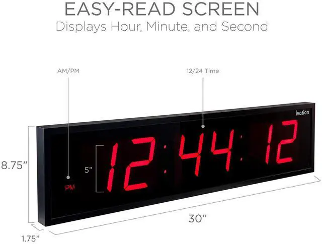 Alt view image 2 of 7 - Ivation Huge Large Big Oversized Digital LED Clock - Shelf or Wall Mount (30 Inches Wide, Blue) | 6-Level Brightness, Mounting Holes & Hardware