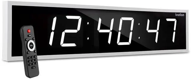 Main image of Ivation Huge 60" Inch Large Big Oversized Digital LED Clock with Stopwatch, Alarms, Countdown Timer & Temp - Shelf or Wall Mount (White) | 6-Level Brightness, Mounting Holes & Hardware