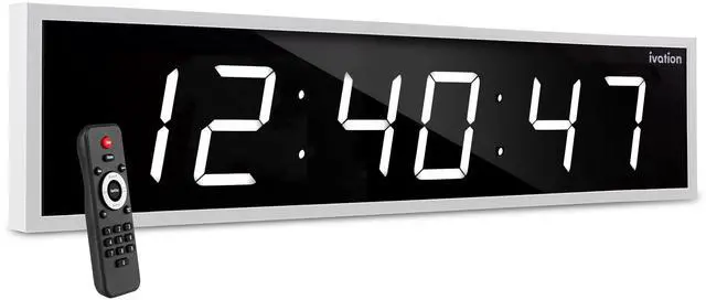 Main image of Ivation Huge 72" Inch Large Big Oversized Digital LED Clock with Stopwatch, Alarms, Countdown Timer & Temp - Shelf or Wall Mount (White) | 6-Level Brightness, Mounting Holes & Hardware