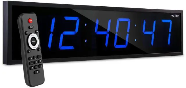 Main image of Ivation Huge 36" Inch Large Big Oversized Digital LED Clock with Stopwatch, Alarms, Countdown Timer & Temp - Shelf or Wall Mount (Blue) | 6-Level Brightness, Mounting Holes & Hardware