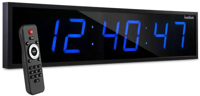 Main image of Ivation Huge 48" Inch Large Big Oversized Digital LED Clock with Stopwatch, Alarms, Countdown Timer & Temp - Shelf or Wall Mount (Blue) | 6-Level Brightness, Mounting Holes & Hardware