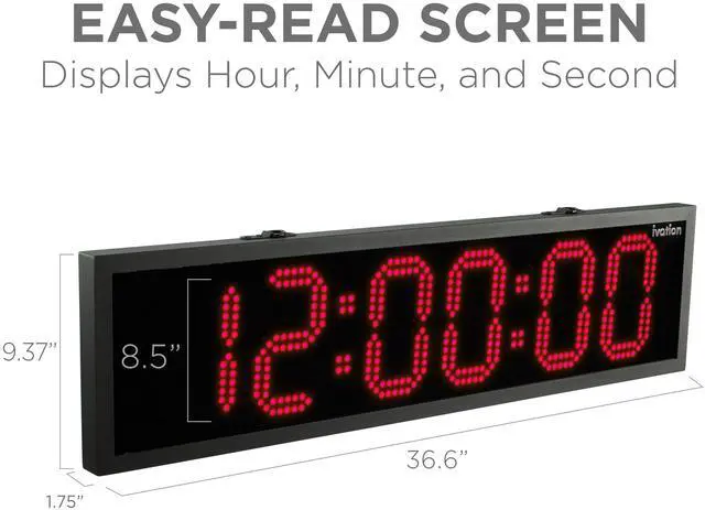 Alt view image 4 of 7 - Ivation Huge 36" Inch Large Big Oversized Waterproof Outdoor Digital LED Clock with Stopwatch, Alarms, Countdown Timer & Temp - Wall or Chain Mount (Red) | 5-Level Brightness