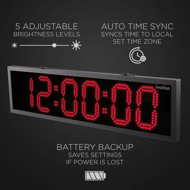 Alt view image 5 of 7 - Ivation Huge 36" Inch Large Big Oversized Waterproof Outdoor Digital LED Clock with Stopwatch, Alarms, Countdown Timer & Temp - Wall or Chain Mount (Red) | 5-Level Brightness