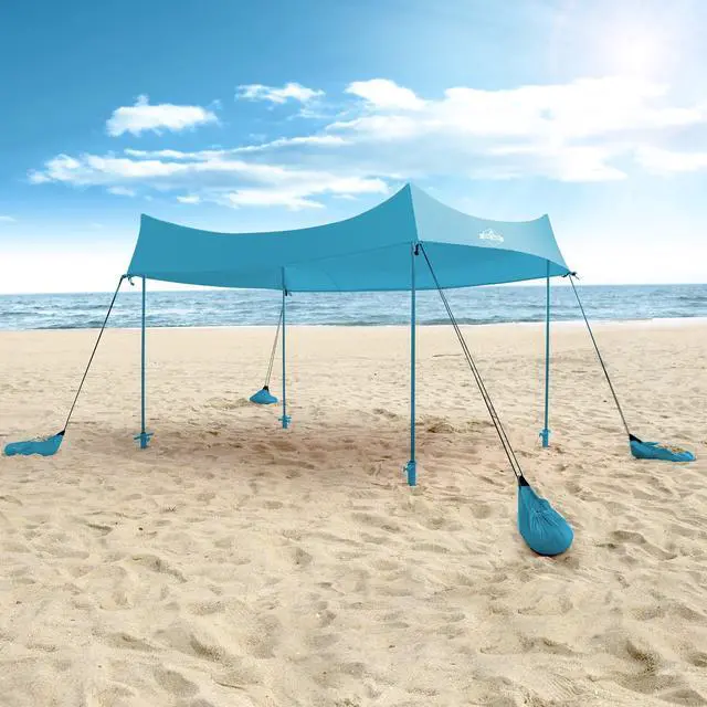 Main image of Hike Crew Sun Shade Canopy | Lycra Portable Beach Tent Shelter with UPF 50+ UV Protection, Built-in Sandbags, Carry Bag, 4 Poles & 3 Anchor Sets for Various Terrain | Wind, Water & UV Resistant