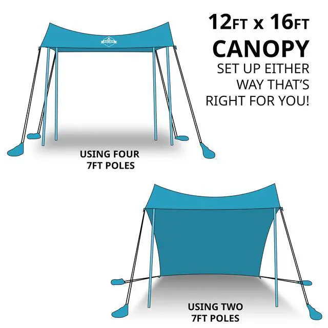 Alt view image 3 of 7 - Hike Crew Sun Shade Canopy | Lycra Portable Beach Tent Shelter with UPF 50+ UV Protection, Built-in Sandbags, Carry Bag, 4 Poles & 3 Anchor Sets for Various Terrain | Wind, Water & UV Resistant