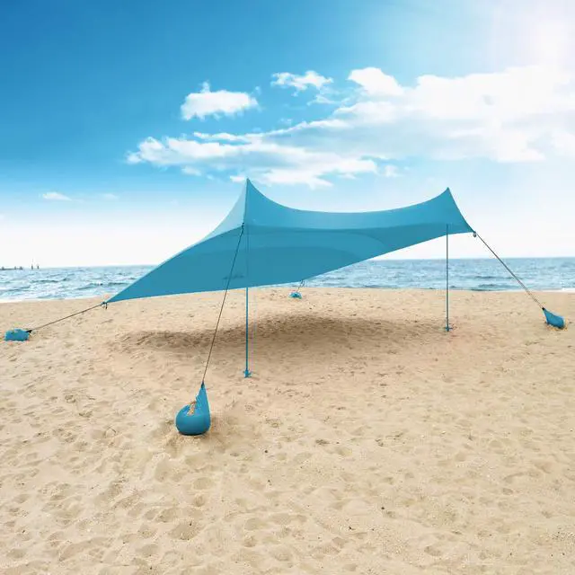 Alt view image 5 of 7 - Hike Crew Sun Shade Canopy | Lycra Portable Beach Tent Shelter with UPF 50+ UV Protection, Built-in Sandbags, Carry Bag, 4 Poles & 3 Anchor Sets for Various Terrain | Wind, Water & UV Resistant
