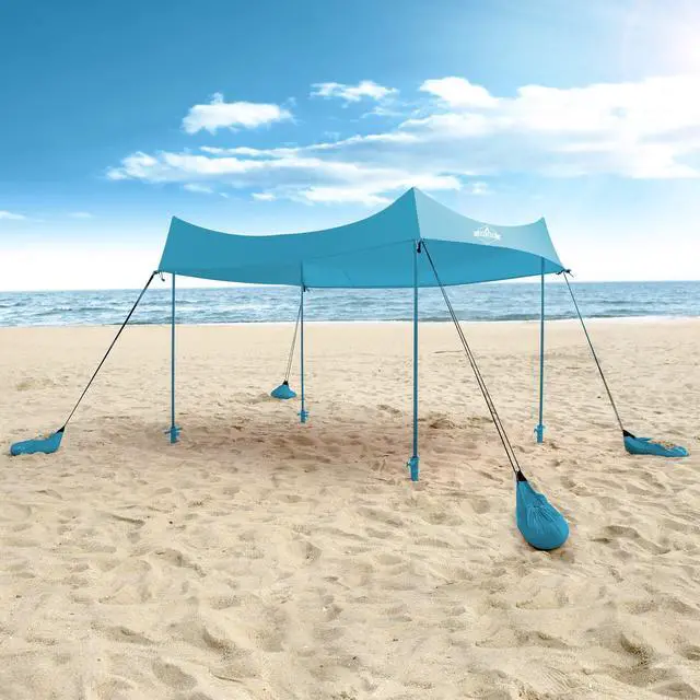 Main image of Hike Crew Sun Shade Canopy | Lycra Portable Beach Tent Shelter with UPF 50+ UV Protection, Built-in Sandbags, Carry Bag, 4 Poles & 3 Anchor Sets for Various Terrain | Wind, Water & UV Resistant