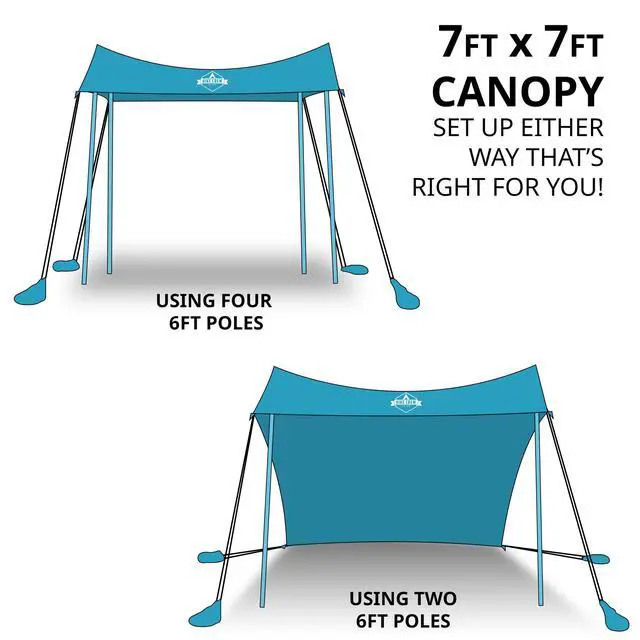 Alt view image 3 of 7 - Hike Crew Sun Shade Canopy | Lycra Portable Beach Tent Shelter with UPF 50+ UV Protection, Built-in Sandbags, Carry Bag, 4 Poles & 3 Anchor Sets for Various Terrain | Wind, Water & UV Resistant