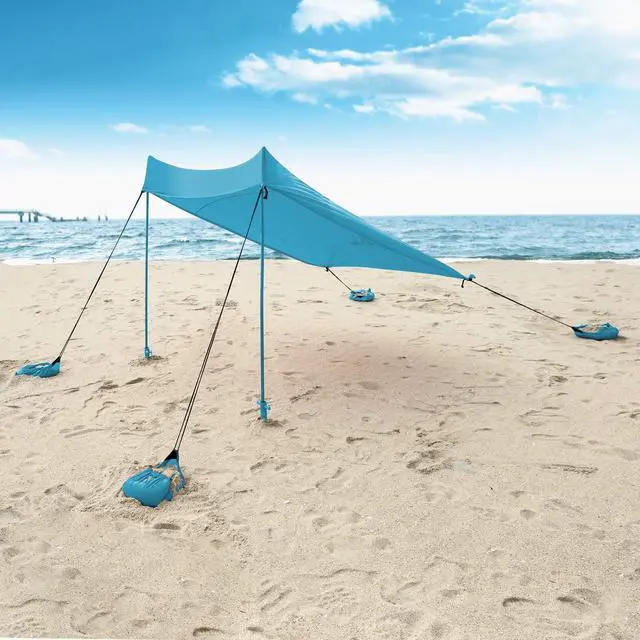 Alt view image 5 of 7 - Hike Crew Sun Shade Canopy | Lycra Portable Beach Tent Shelter with UPF 50+ UV Protection, Built-in Sandbags, Carry Bag, 4 Poles & 3 Anchor Sets for Various Terrain | Wind, Water & UV Resistant