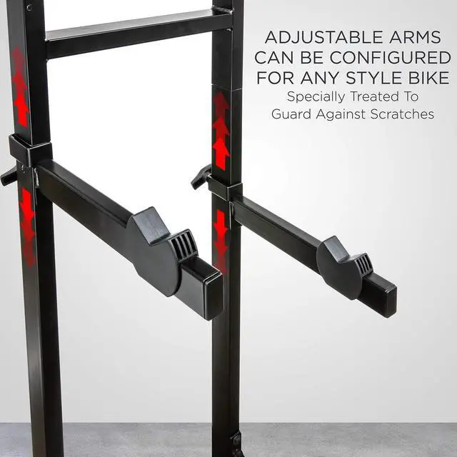 Alt view image 3 of 6 - RaxGo Bike Garage Storage Rack, 2 Bicycle Garage Floor Stand, Foldable, Freestanding, Adjustable Hooks, For Mountain & Road bicycles, Universal For Indoor Use