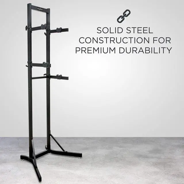 Alt view image 4 of 6 - RaxGo Bike Garage Storage Rack, 2 Bicycle Garage Floor Stand, Foldable, Freestanding, Adjustable Hooks, For Mountain & Road bicycles, Universal For Indoor Use