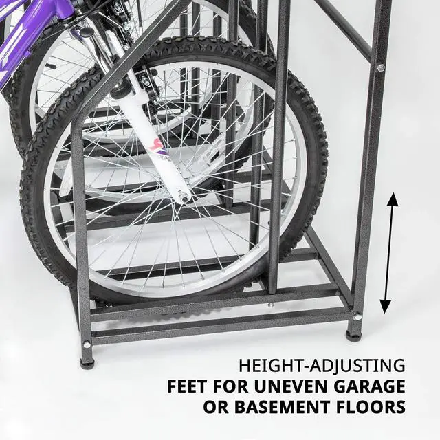 Alt view image 5 of 7 - Bike Storage Rack for Garage, 3 Bicycle Floor Parking Stand, Free Standing Bike Rack and Sports Organizer for Road, Mountain, Hybrid or Kids Bikes