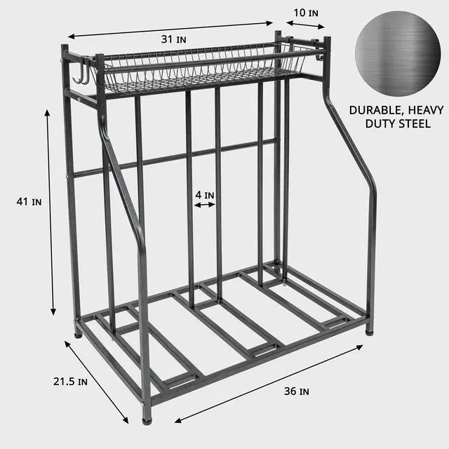 Alt view image 4 of 7 - Bike Storage Rack for Garage, 3 Bicycle Floor Parking Stand, Free Standing Bike Rack and Sports Organizer for Road, Mountain, Hybrid or Kids Bikes