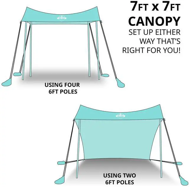 Alt view image 3 of 7 - Hike Crew Sun Shade Canopy | Lycra Portable Beach Tent Shelter with UPF 50+ UV Protection, Built-in Sandbags, Carry Bag, 4 Poles & 3 Anchor Sets for Various Terrain | Wind, Water & UV Resistant