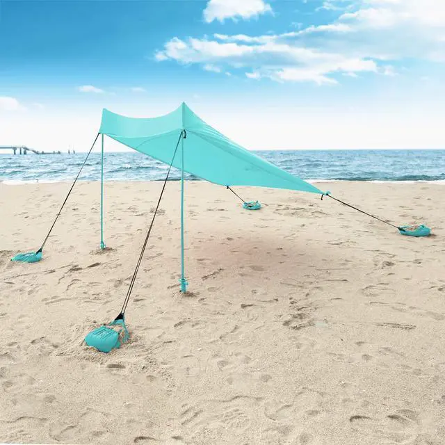 Alt view image 5 of 7 - Hike Crew Sun Shade Canopy | Lycra Portable Beach Tent Shelter with UPF 50+ UV Protection, Built-in Sandbags, Carry Bag, 4 Poles & 3 Anchor Sets for Various Terrain | Wind, Water & UV Resistant