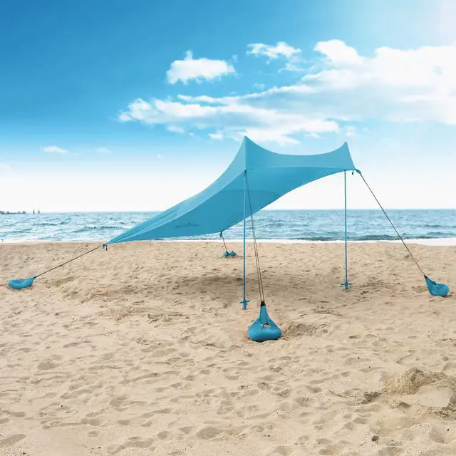 Alt view image 5 of 7 - Hike Crew Sun Shade Canopy | Lycra Portable Beach Tent Shelter with UPF 50+ UV Protection, Built-in Sandbags, Carry Bag, 4 Poles & 3 Anchor Sets for Various Terrain | Wind, Water & UV Resistant