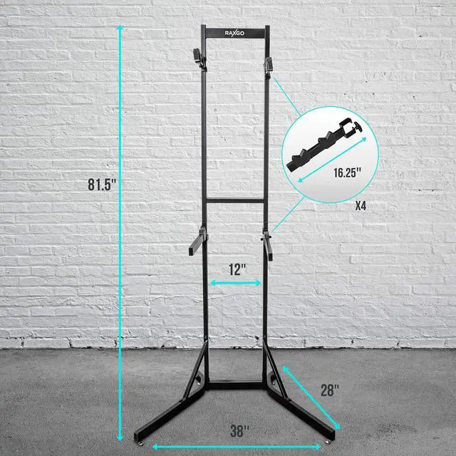 Alt view image 5 of 6 - RaxGo Bike Garage Storage Rack, 4 Bicycle Garage Floor Stand, Adjustable, Freestanding, Adjustable Hooks, For Mountain & Road bicycles, Universal For Indoor Use
