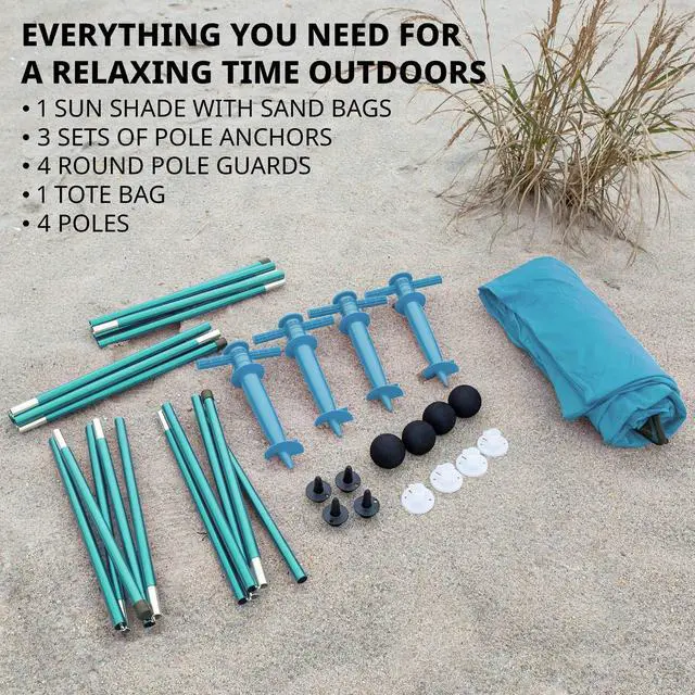 Alt view image 6 of 7 - Hike Crew Sun Shade Canopy | Lycra Portable Beach Tent Shelter with UPF 50+ UV Protection, Built-in Sandbags, Carry Bag, 4 Poles & 3 Anchor Sets for Various Terrain | Wind, Water & UV Resistant