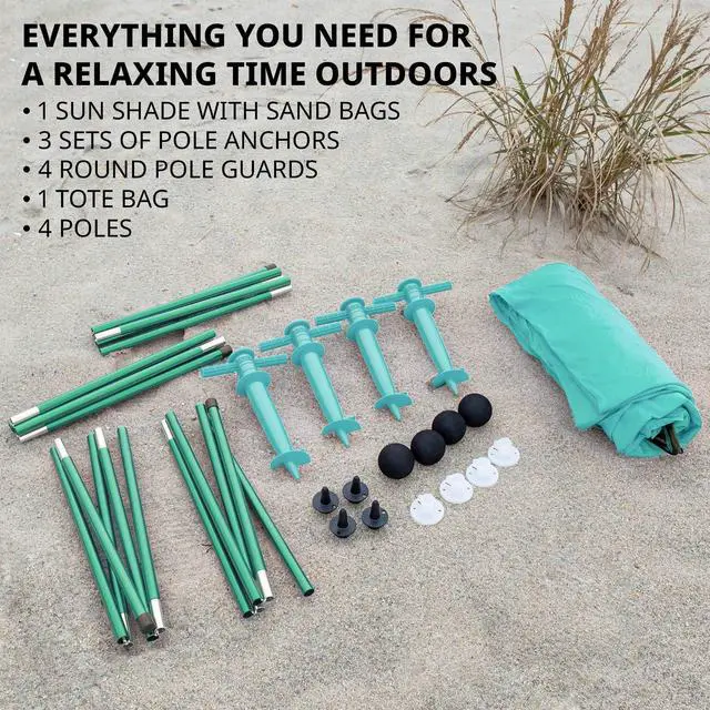 Alt view image 6 of 7 - Hike Crew Sun Shade Canopy | Lycra Portable Beach Tent Shelter with UPF 50+ UV Protection, Built-in Sandbags, Carry Bag, 4 Poles & 3 Anchor Sets for Various Terrain | Wind, Water & UV Resistant