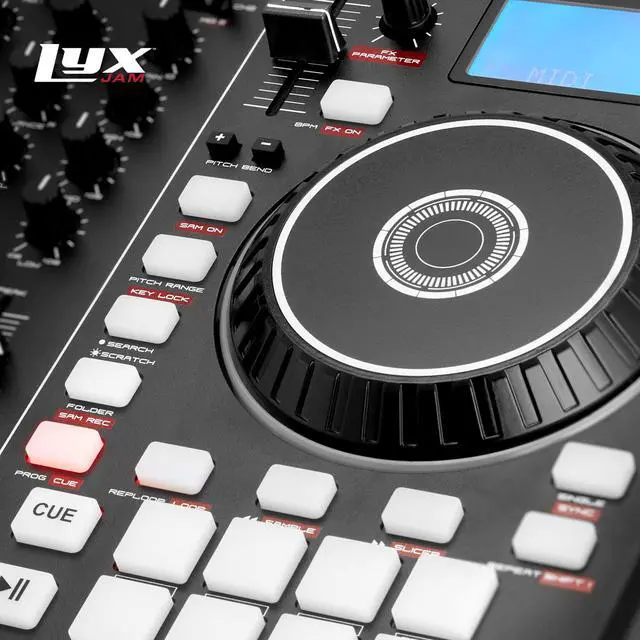 Alt view image 4 of 7 - LyxJam 2-Deck Portable DJ Controller, Mixing Console with LCD Display | Manual Looping, USB, MIC Input, Record Output, 16 Performance Pads with Virtual DJ LE Software Included (Download)