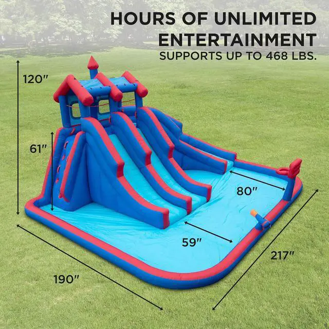 Alt view image 2 of 7 - Sunny & Fun Mega Sport Inflatable Water Triple Slide Park  Heavy-Duty for Outdoor Fun - Climbing Wall, 3 Slides & Splash Pool  Easy to Set Up & Inflate with Included Air Pump & Carrying Case