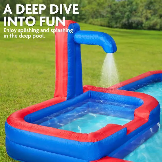Alt view image 3 of 7 - Sunny & Fun Mega Climb N Go Inflatable Water Slide Park  Heavy-Duty for Outdoor Fun - Climbing Wall, 2 Slides, Splash & Deep Pool  Easy to Set Up & Inflate with Included Air Pump & Carrying Case