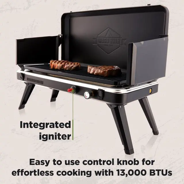 Alt view image 2 of 7 - Hike Crew Gas Camping Grill | 13,000 BTU | Portable Propane Burner | Foldable Legs | Integrated Igniter & Included Regulator w/ Stainless Steel Drip Tray | Wind Panels & Built-in Carrying Handle