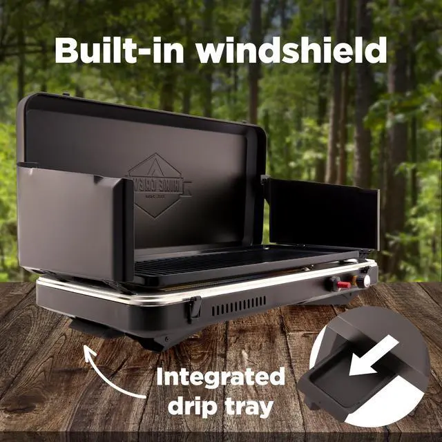 Alt view image 5 of 7 - Hike Crew Gas Camping Grill | 13,000 BTU | Portable Propane Burner | Foldable Legs | Integrated Igniter & Included Regulator w/ Stainless Steel Drip Tray | Wind Panels & Built-in Carrying Handle