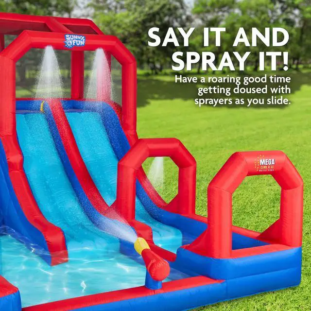 Alt view image 4 of 7 - Sunny & Fun Mega Climb N Go Inflatable Water Slide Park  Heavy-Duty for Outdoor Fun - Climbing Wall, 2 Slides, Splash & Deep Pool  Easy to Set Up & Inflate with Included Air Pump & Carrying Case