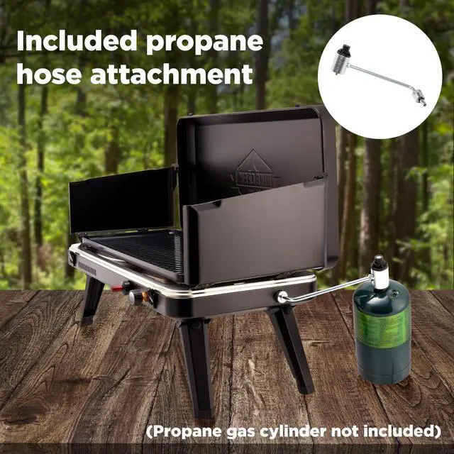 Alt view image 7 of 7 - Hike Crew Gas Camping Grill | 13,000 BTU | Portable Propane Burner | Foldable Legs | Integrated Igniter & Included Regulator w/ Stainless Steel Drip Tray | Wind Panels & Built-in Carrying Handle