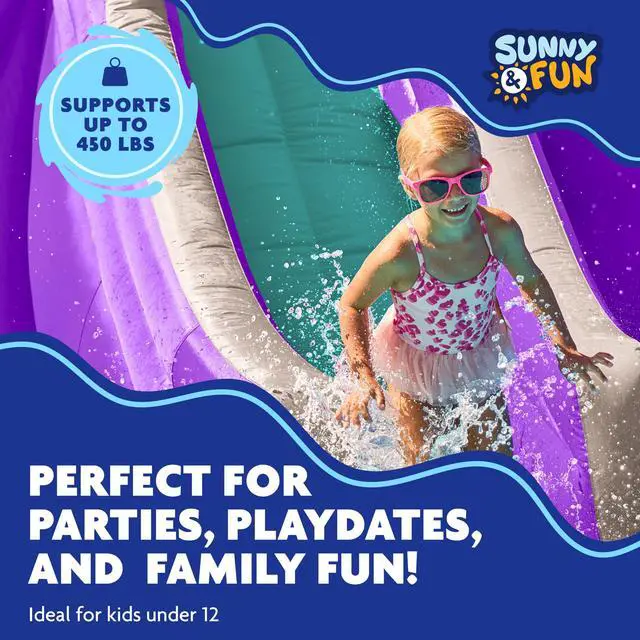 Alt view image 5 of 7 - Sunny & Fun Four Corner Inflatable Water Slide Park Heavy-Duty for Outdoor Fun - Climbing Wall, Slide & Deep Pool Easy to Set Up & Inflate with Included Air Pump & Carrying Case