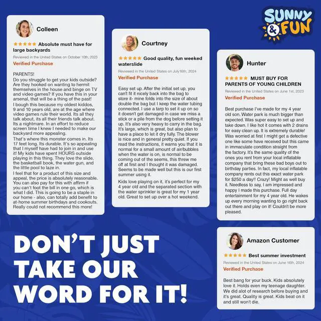 Alt view image 7 of 7 - Sunny & Fun Four Corner Inflatable Water Slide Park Heavy-Duty for Outdoor Fun - Climbing Wall, Slide & Deep Pool Easy to Set Up & Inflate with Included Air Pump & Carrying Case