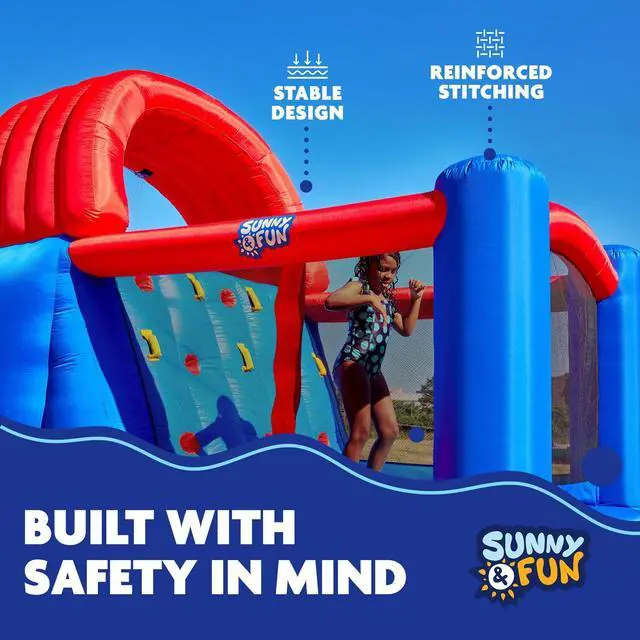 Alt view image 4 of 7 - Sunny & Fun Ultra All-Play Inflatable Water Slide Park  Heavy-Duty for Outdoor Fun - Climbing Wall, Slides, Bounce House, Volley Net, Deep Pool  Inflate with Included Air Pump & Carrying Case