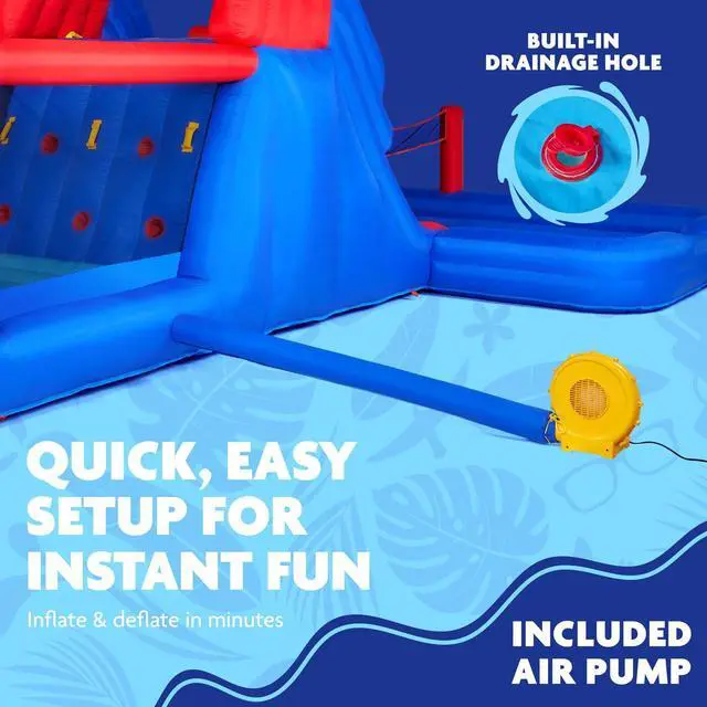 Alt view image 6 of 7 - Sunny & Fun Ultra All-Play Inflatable Water Slide Park  Heavy-Duty for Outdoor Fun - Climbing Wall, Slides, Bounce House, Volley Net, Deep Pool  Inflate with Included Air Pump & Carrying Case