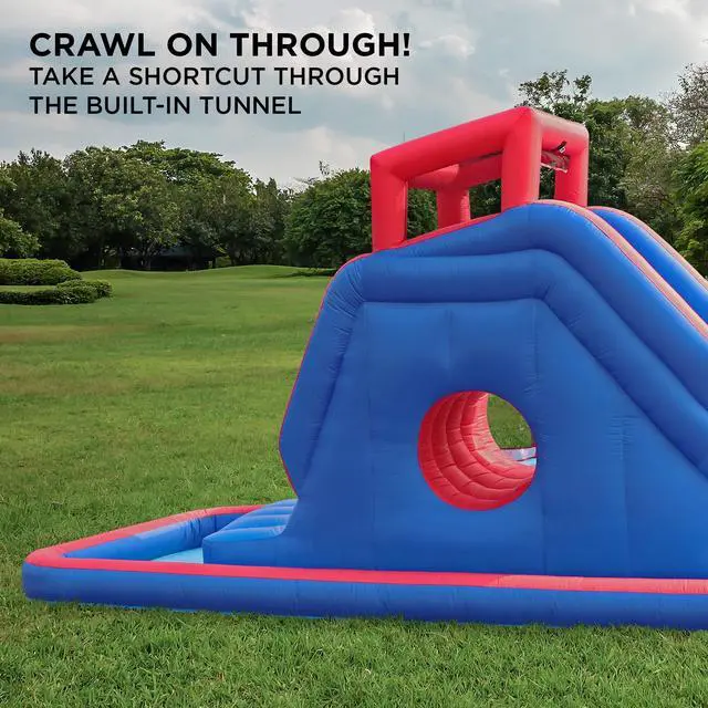 Alt view image 4 of 7 - Sunny & Fun 2-In-1 Bounce & Blast Inflatable Water Slide Park  Heavy-Duty for Outdoor Fun - Climbing Wall, Slide, Bouncer & Splash Pool  Easy to Set Up, Included Air Pump & Carrying Case