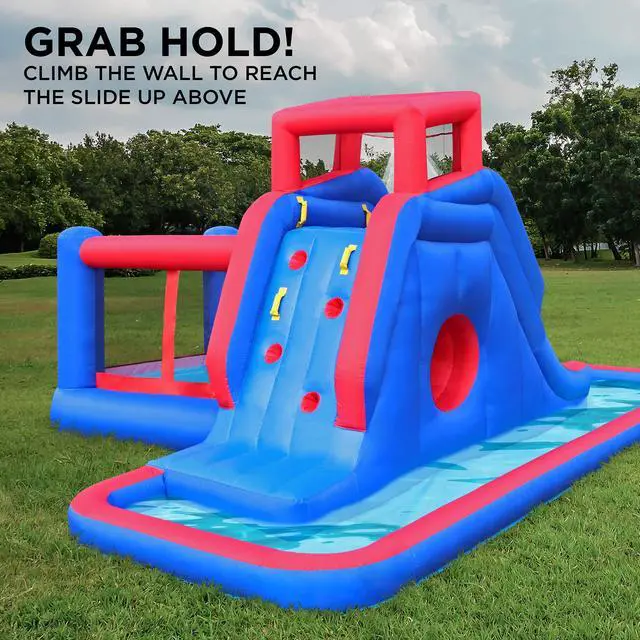 Alt view image 3 of 7 - Sunny & Fun 2-In-1 Bounce & Blast Inflatable Water Slide Park  Heavy-Duty for Outdoor Fun - Climbing Wall, Slide, Bouncer & Splash Pool  Easy to Set Up, Included Air Pump & Carrying Case