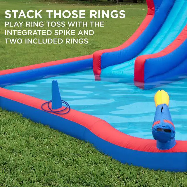 Alt view image 6 of 7 - Sunny & Fun 2-In-1 Bounce & Blast Inflatable Water Slide Park  Heavy-Duty for Outdoor Fun - Climbing Wall, Slide, Bouncer & Splash Pool  Easy to Set Up, Included Air Pump & Carrying Case