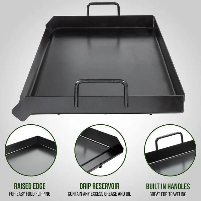 Alt view image 5 of 5 - Hike Crew Non-Stick Griddle for Double Burner Outdoor Stove | Pre-seasoned Camping Skillet Pan w/ Easy-Clean Surface, Oil Reservoir & Grease Cup, Raised Edges, Built-In Handles & Carry Bag | 31 x 17