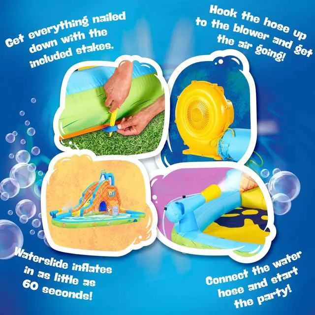 Alt view image 3 of 7 - SUNNY & FUN Spongebob Deluxe Inflatable Water Slide Park - Heavy-Duty for Outdoor Fun - Climbing Wall - Easy to Set Up