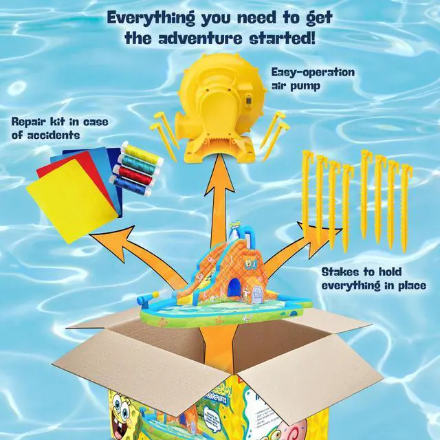 Alt view image 5 of 7 - SUNNY & FUN Spongebob Deluxe Inflatable Water Slide Park - Heavy-Duty for Outdoor Fun - Climbing Wall - Easy to Set Up
