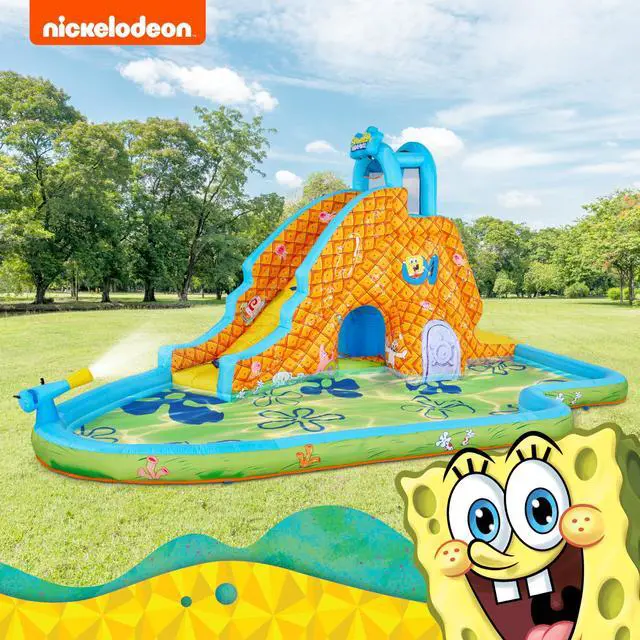 Alt view image 6 of 7 - SUNNY & FUN Spongebob Deluxe Inflatable Water Slide Park - Heavy-Duty for Outdoor Fun - Climbing Wall - Easy to Set Up