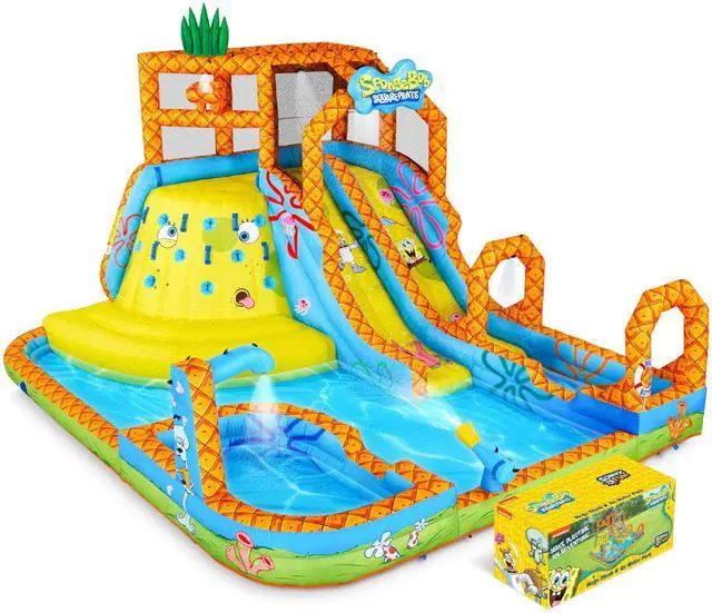 Main image of Sunny & Fun Mega Climb N Go Inflatable Water Slide Park Heavy-Duty for Outdoor Fun - Climbing Wall, 2 Slides, Splash & Deep Pool Easy to Set Up & Inflate with Included Air Pump & Carrying Case