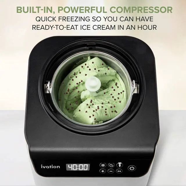 Alt view image 3 of 7 - Ivation Automatic Ice Cream Maker Machine, No Pre-freezing Necessary with Built-in Compressor, Stainless Steel Gelato Maker, LCD Screen, Digital Timer, Removable Bowl, Clear Lid