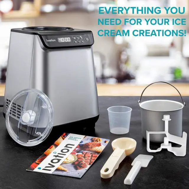 Alt view image 4 of 7 - Ivation Automatic Ice Cream Maker Machine, No Pre-freezing Necessary with Built-in Compressor, Stainless Steel Gelato Maker, LCD Screen, Digital Timer, Removable Bowl, Clear Lid