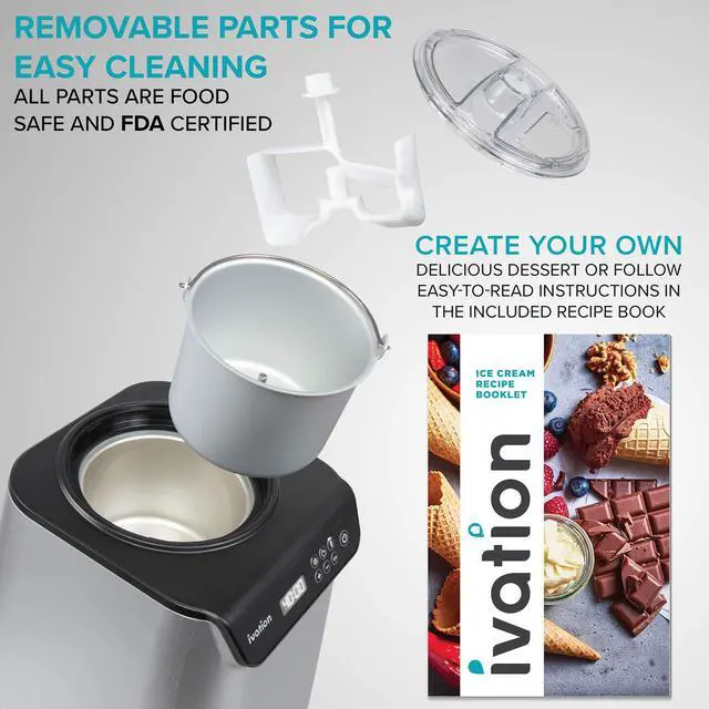Alt view image 5 of 7 - Ivation Automatic Ice Cream Maker Machine, No Pre-freezing Necessary with Built-in Compressor, Stainless Steel Gelato Maker, LCD Screen, Digital Timer, Removable Bowl, Clear Lid