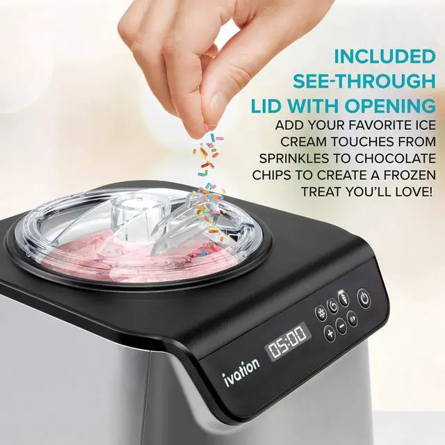 Alt view image 6 of 7 - Ivation Automatic Ice Cream Maker Machine, No Pre-freezing Necessary with Built-in Compressor, Stainless Steel Gelato Maker, LCD Screen, Digital Timer, Removable Bowl, Clear Lid