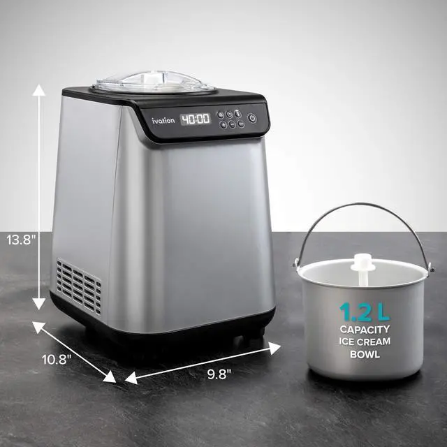 Alt view image 7 of 7 - Ivation Automatic Ice Cream Maker Machine, No Pre-freezing Necessary with Built-in Compressor, Stainless Steel Gelato Maker, LCD Screen, Digital Timer, Removable Bowl, Clear Lid