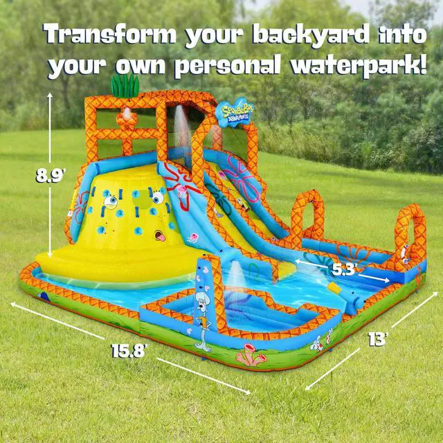 Alt view image 2 of 7 - Sunny & Fun Mega Climb N Go Inflatable Water Slide Park Heavy-Duty for Outdoor Fun - Climbing Wall, 2 Slides, Splash & Deep Pool Easy to Set Up & Inflate with Included Air Pump & Carrying Case